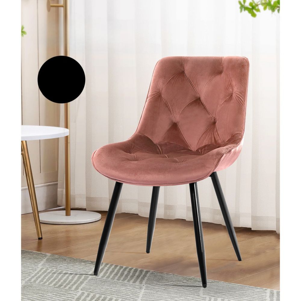 Set of 2 Starlyn Dining Chairs Kitchen Chairs Velvet Padded Seat Pink