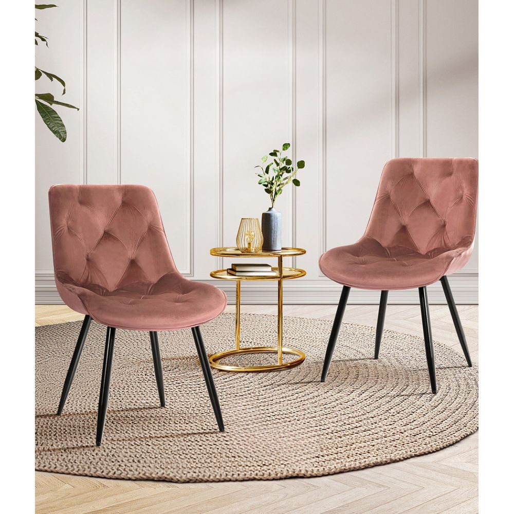 Set of 2 Starlyn Dining Chairs Kitchen Chairs Velvet Padded Seat Pink