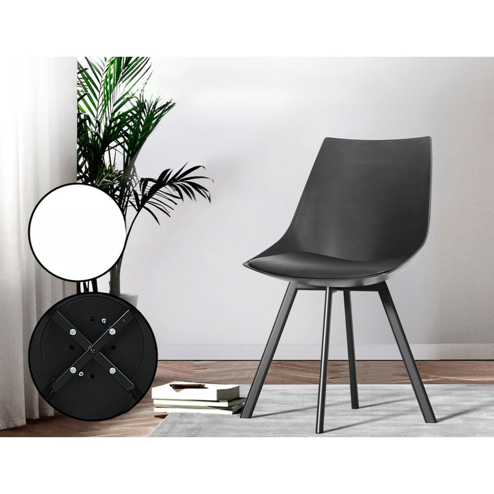 Set of 2 Lylette Dining Chairs Cafe Chairs PU Leather Padded Seat Black