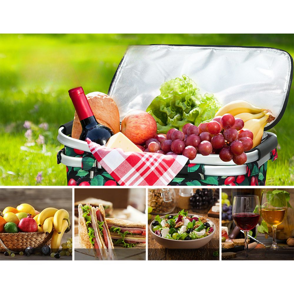 Folding Picnic Bag Basket Cooler Hamper Camping Hiking Insulated Lunch
