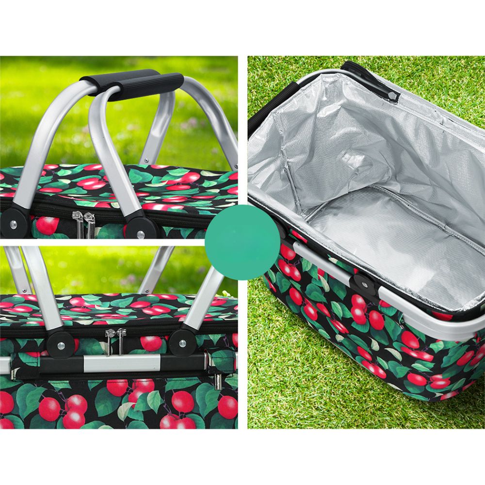 Folding Picnic Bag Basket Cooler Hamper Camping Hiking Insulated Lunch