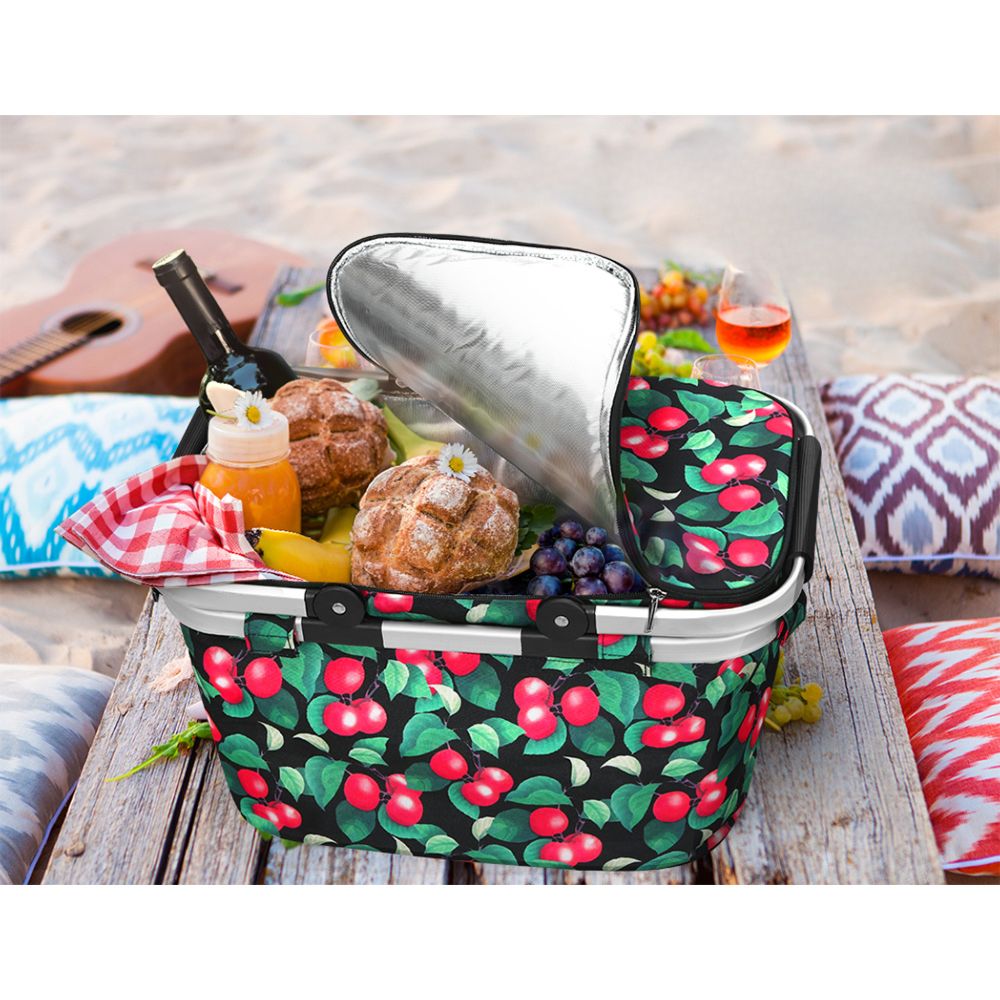 Folding Picnic Bag Basket Cooler Hamper Camping Hiking Insulated Lunch