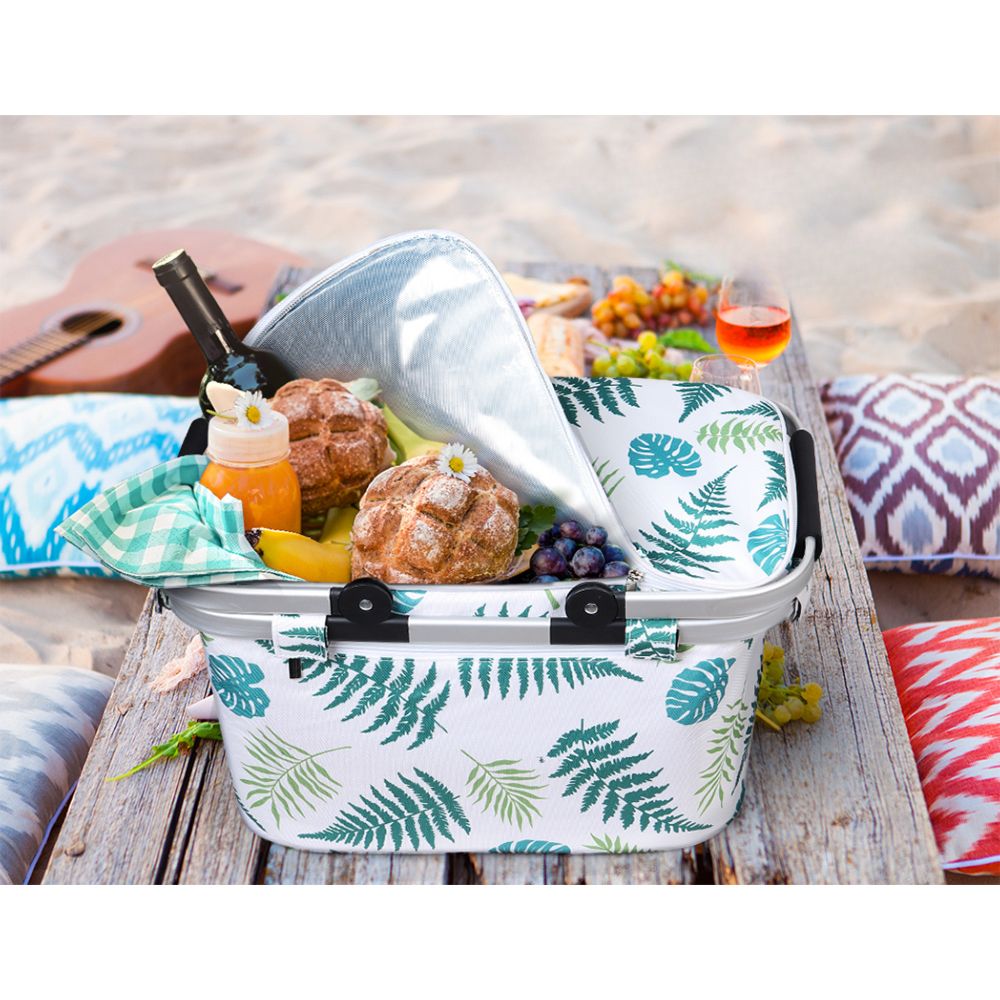Folding Picnic Bag Basket Hamper Camping Hiking Insulated Lunch Cooler