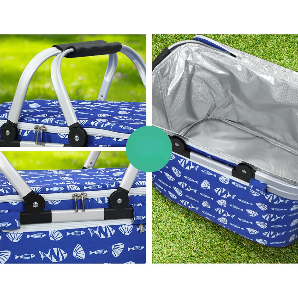 Large Folding Picnic Bag Basket Hamper Camping Hiking Insulated Lunch Cooler