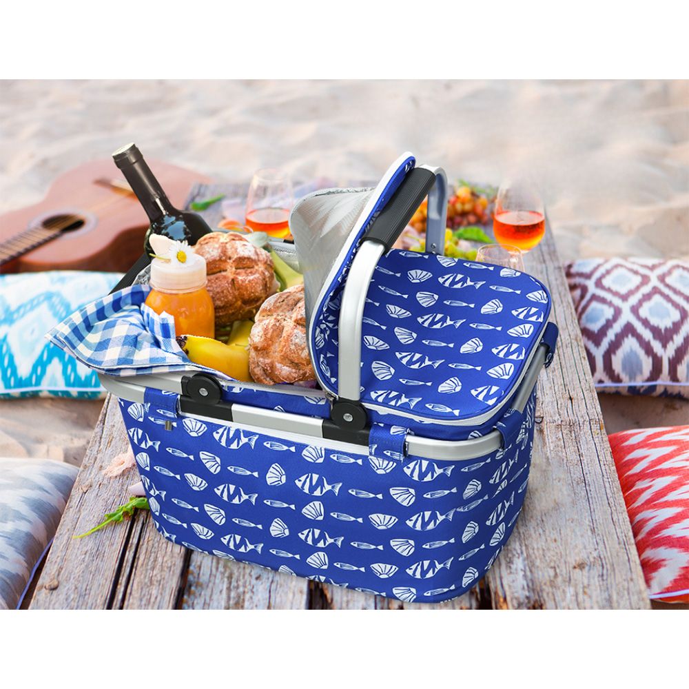 Large Folding Picnic Bag Basket Hamper Camping Hiking Insulated Lunch Cooler