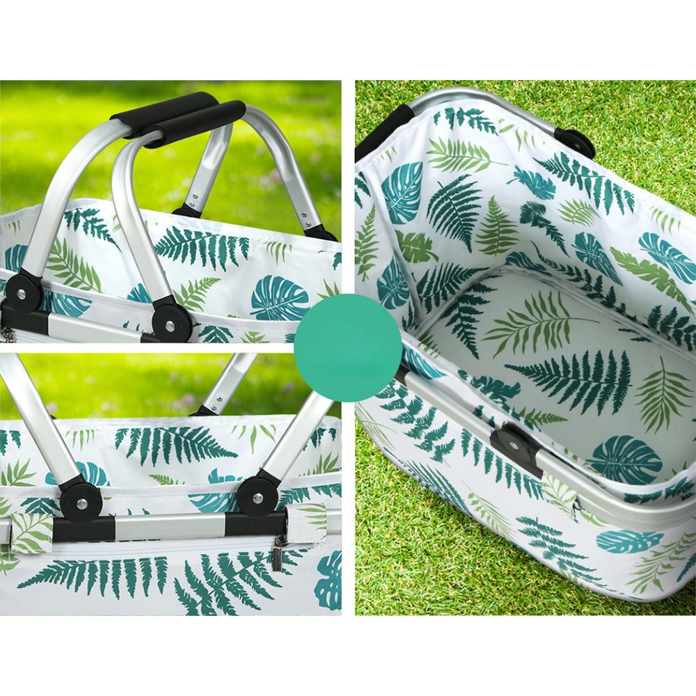 Picnic Bag Basket Folding Hamper Camping Hiking Insulated White