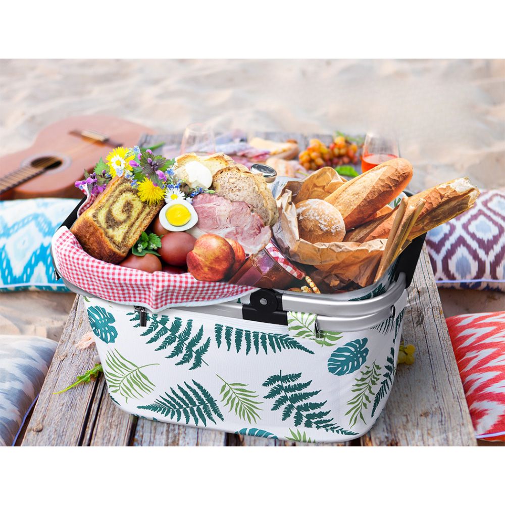 Picnic Bag Basket Folding Hamper Camping Hiking Insulated White