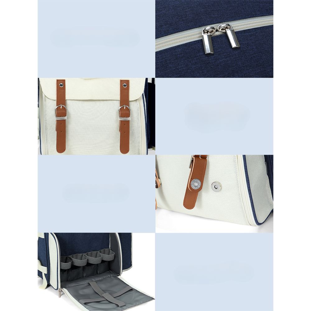 Picnic Basket Backpack Set Cooler Bag 4 Person Outdoor Liquor Blue