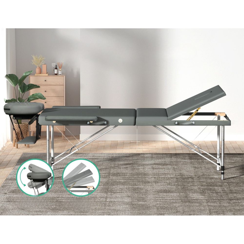 Massage Table Portable 3 Fold Aluminium Therapy Beauty Bed Waxing 75CM