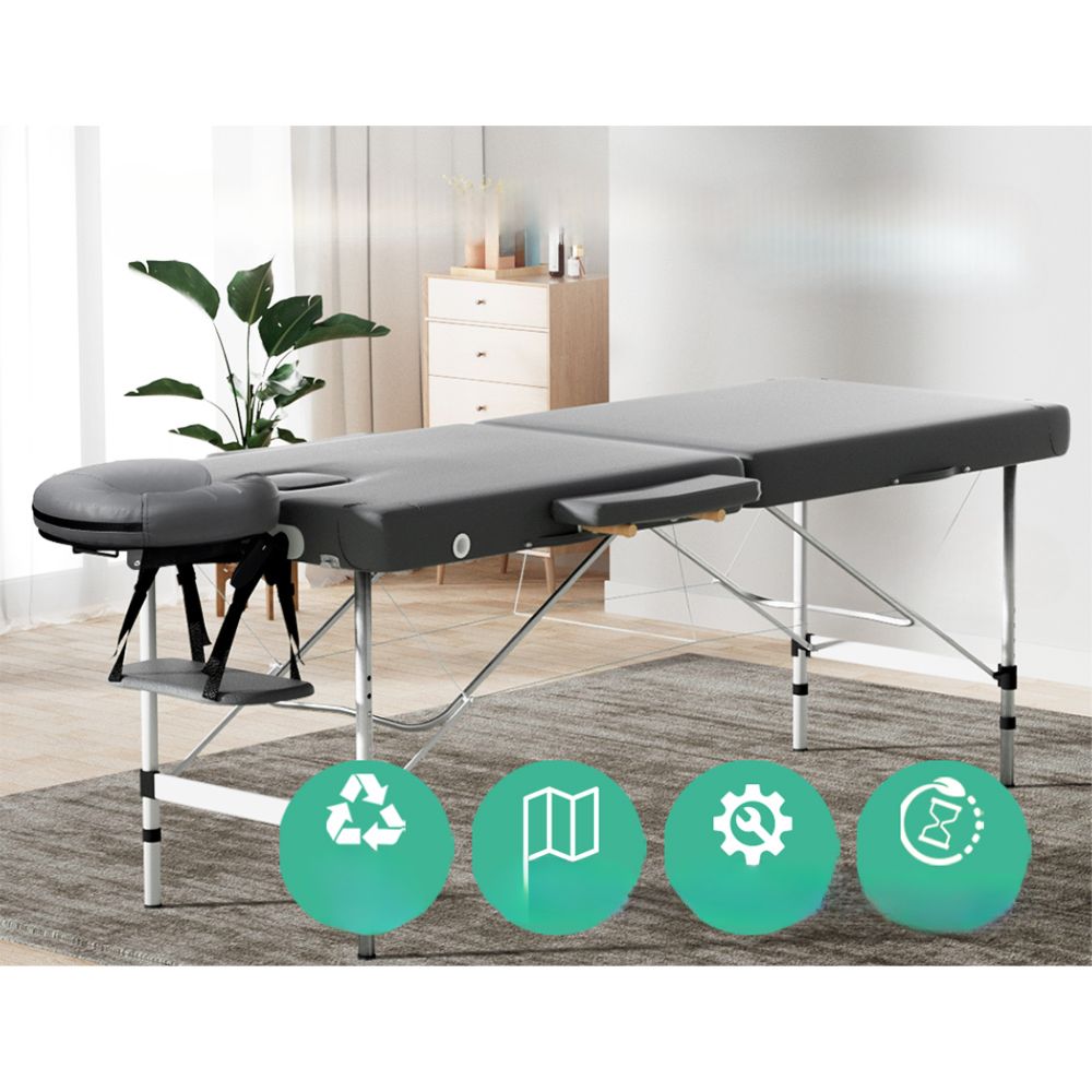 Massage Table Portable Aluminium 2 Fold Massages Bed Beauty Therapy 55cm