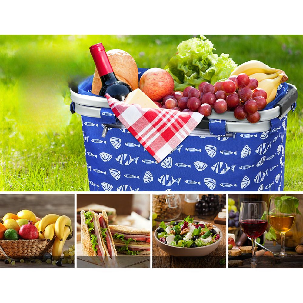Picnic Bag Basket FoldingHamper Camping Hiking Insulated