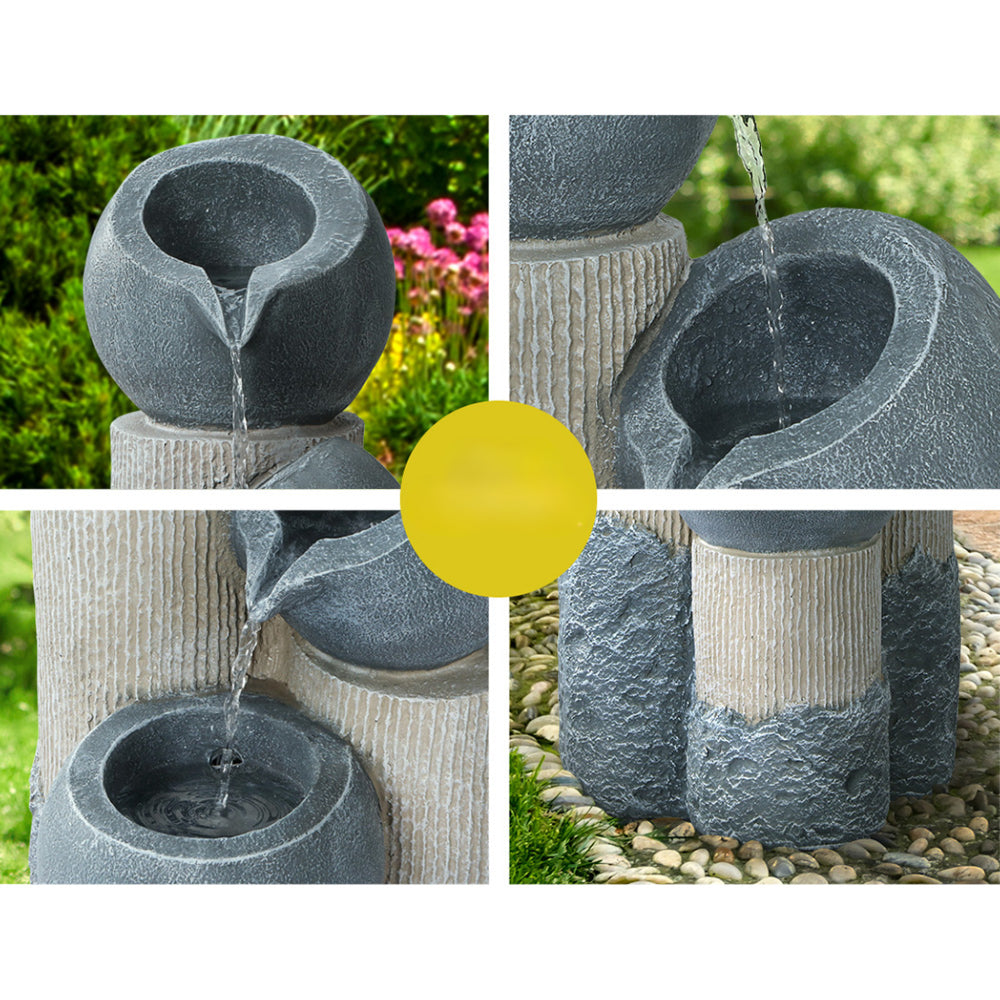 Solar Water Fountain Features Outdoor LED Lights Bird Bath - 3 Tiers
