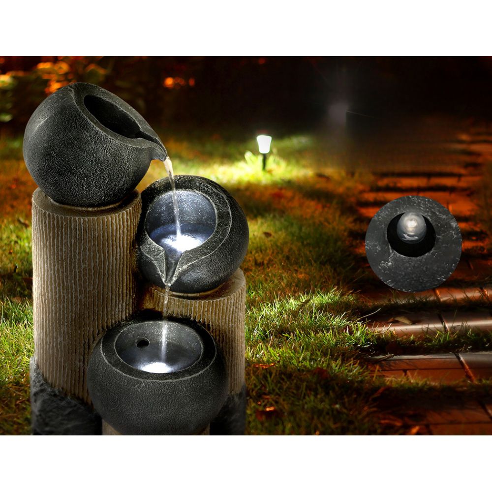 Solar Water Fountain Features Outdoor LED Lights Bird Bath - 3 Tiers