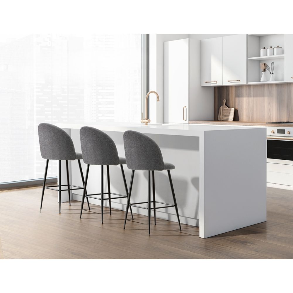 Set of 2 Bar Stools Kitchen Dining Chair Stool Chairs Sherpa Boucle Charcoal