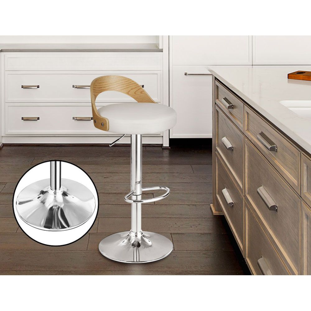 Set of 2 Bar Stools Kitchen Gas Lift Wooden Stool Metal Barstools White Swivel