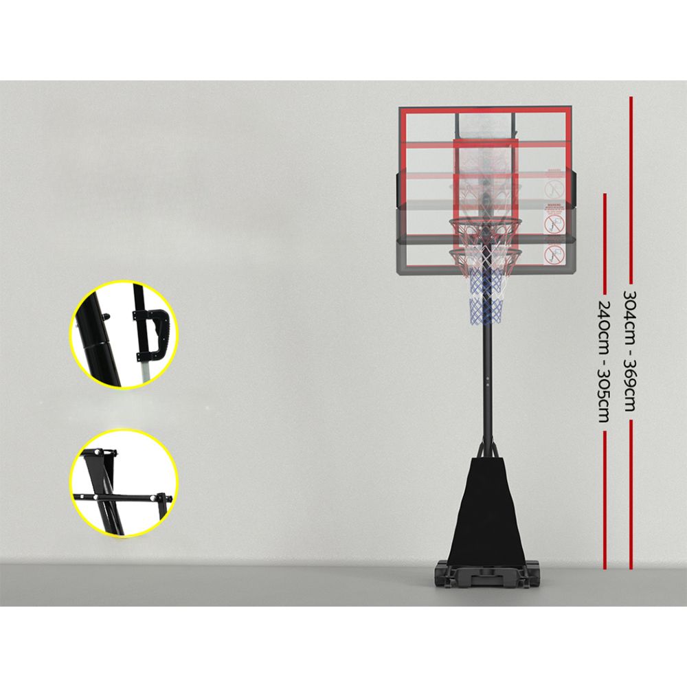 Portable Basketball Hoop Stand System Height Adjustable Net Ring - Red
