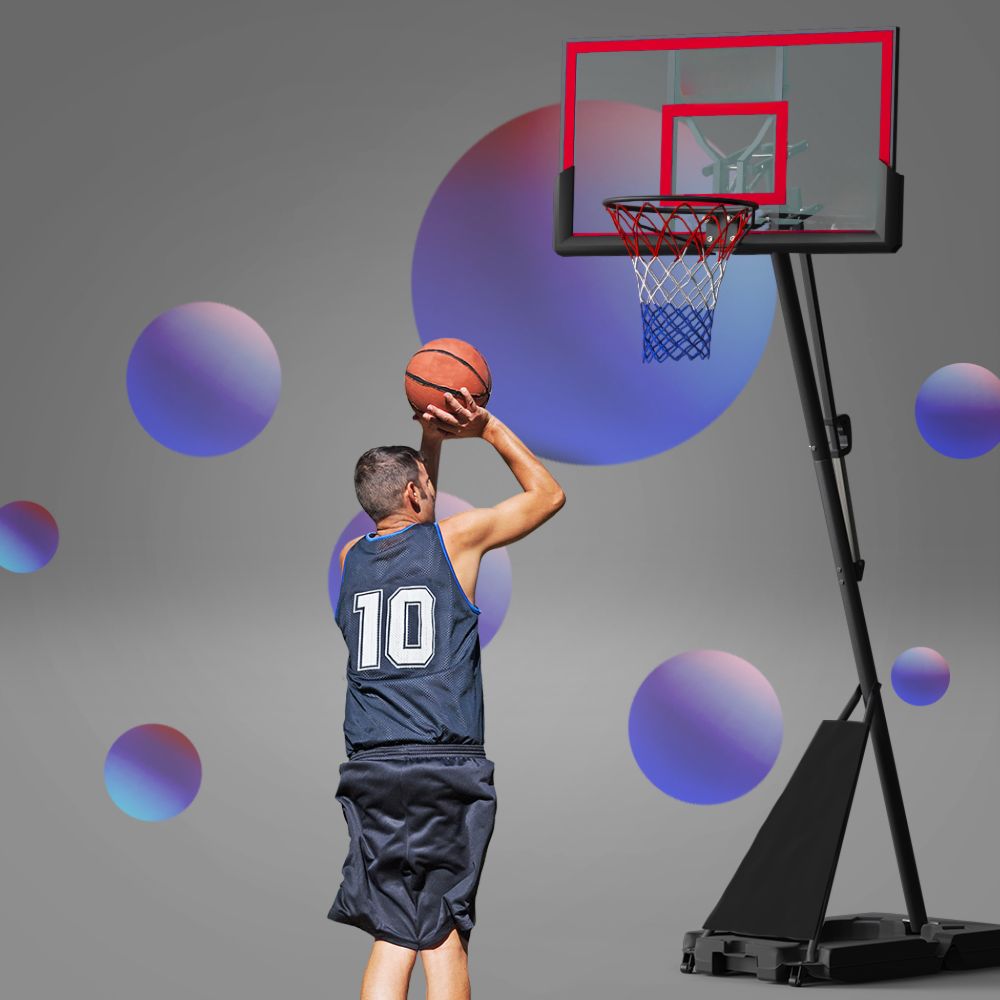 Portable Basketball Hoop Stand System Height Adjustable Net Ring - Red