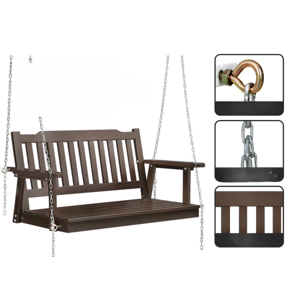 Wooden Garden Porch Swing Bench Outdoor Furniture - Brown