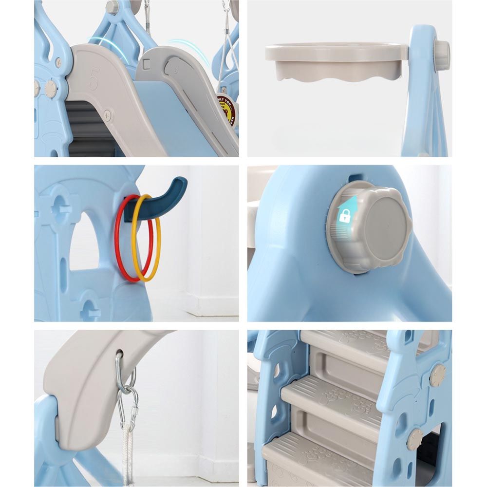 Kids Slide Swing Set Playground Basketball Hoop Outdoor Toys - Blue