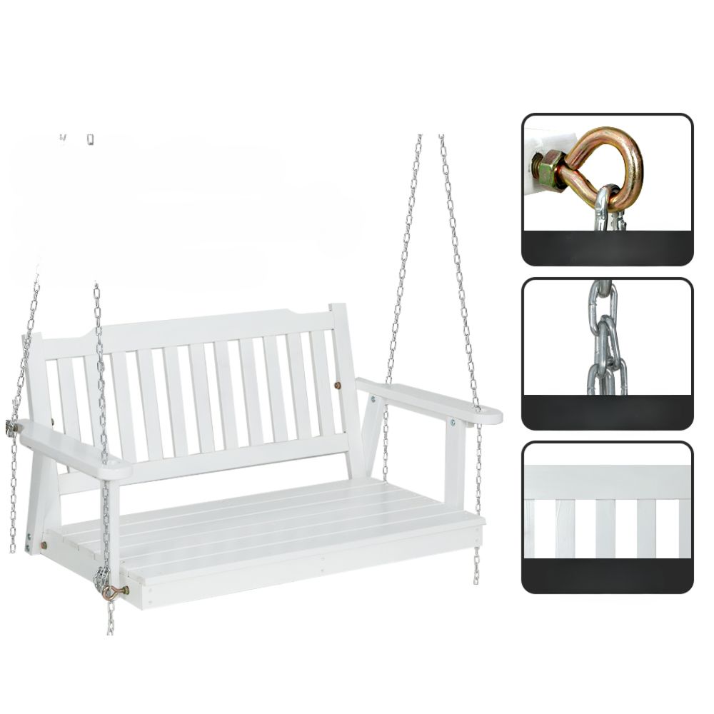 Wooden Garden Porch Swing Bench Outdoor Furniture - White