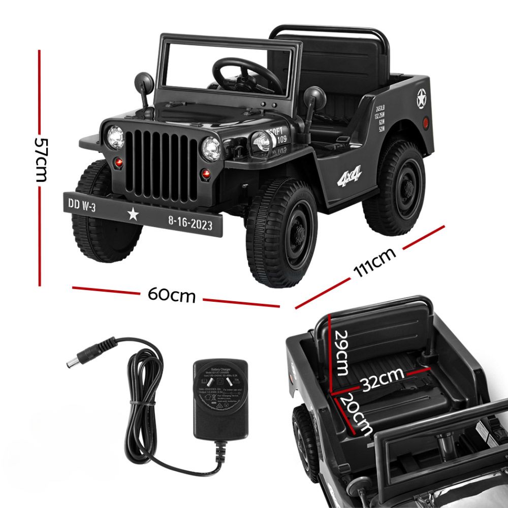 Kids Ride On Car Off Road Military Toy Cars 12V Black