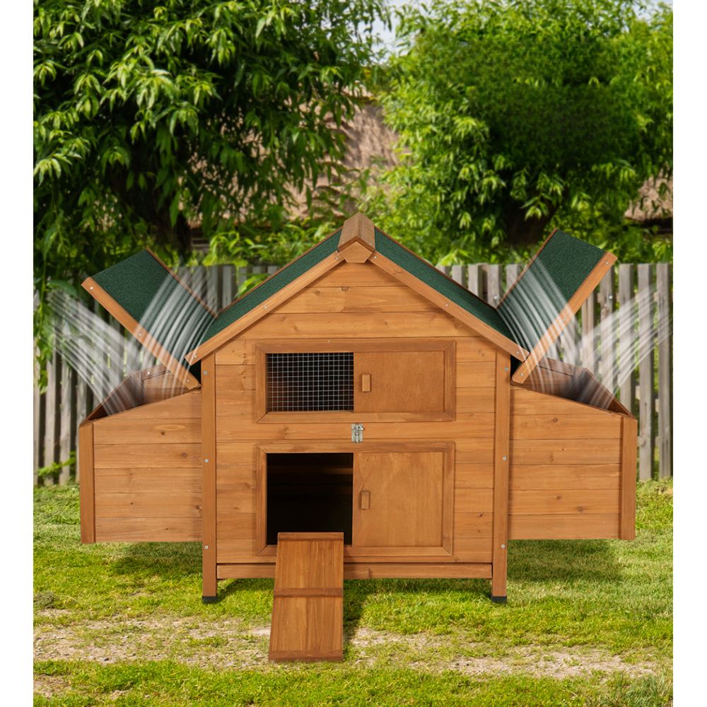 Chicken Coop Large Rabbit Cage Wooden Outdoor Pet Hutch - Brown Green