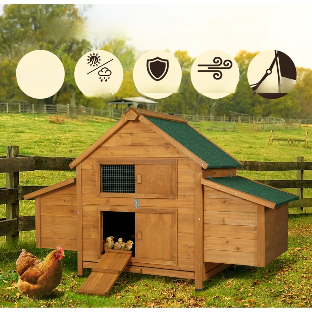 Chicken Coop Large Rabbit Cage Wooden Outdoor Pet Hutch - Brown Green