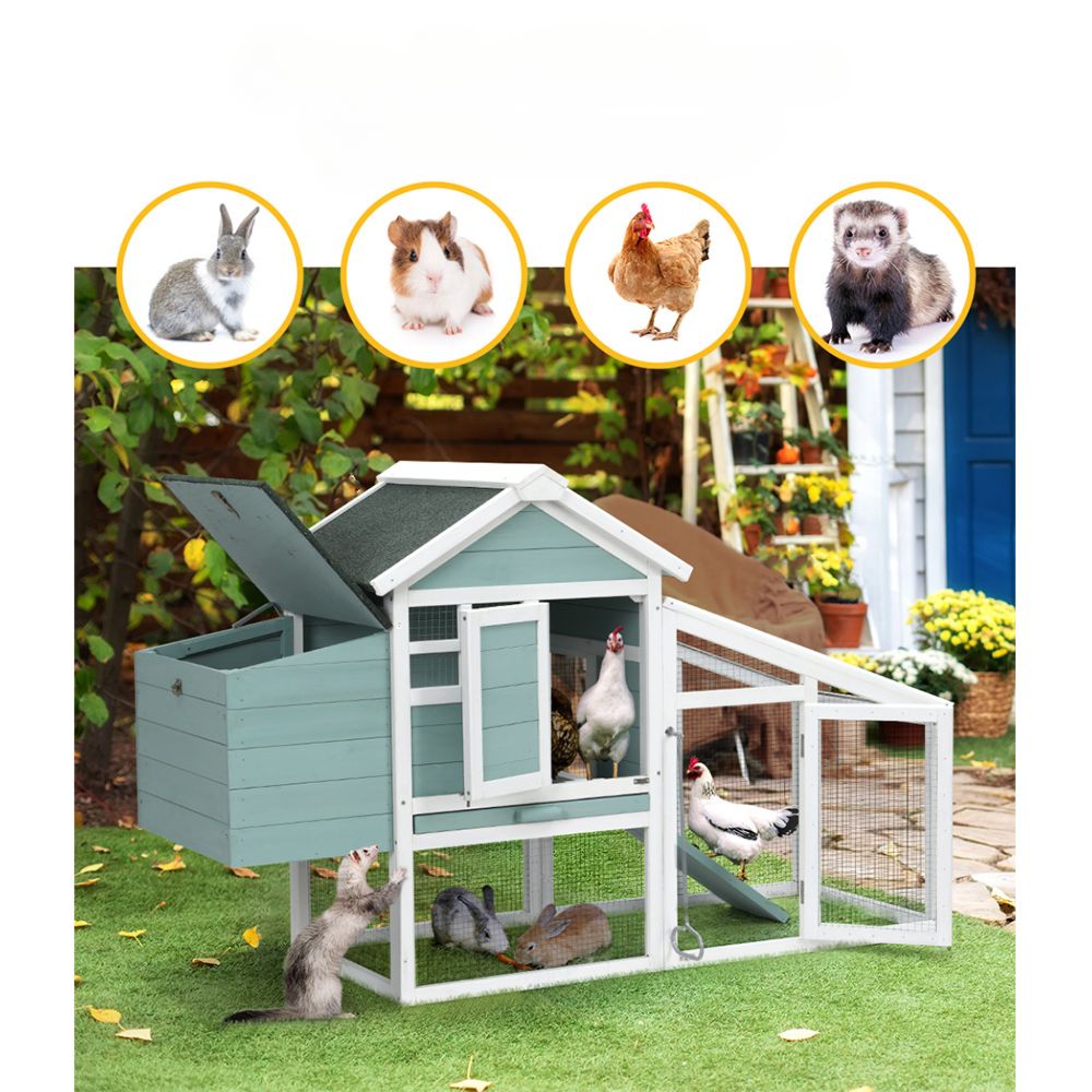 Chicken Coop Large Rabbit Cage Wooden Outdoor Pet Hutch - Green White