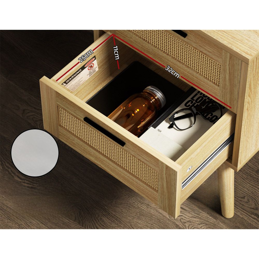 Bedside Tables Rattan 2 Drawers Side Table Nightstand Storage Cabinet