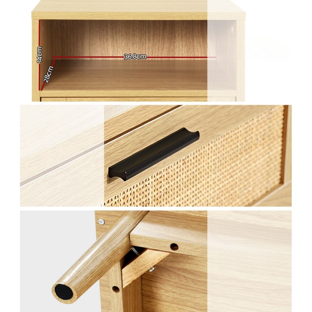 Bedside Tables Rattan Drawers Side Table Nightstand Storage Cabinet Wood