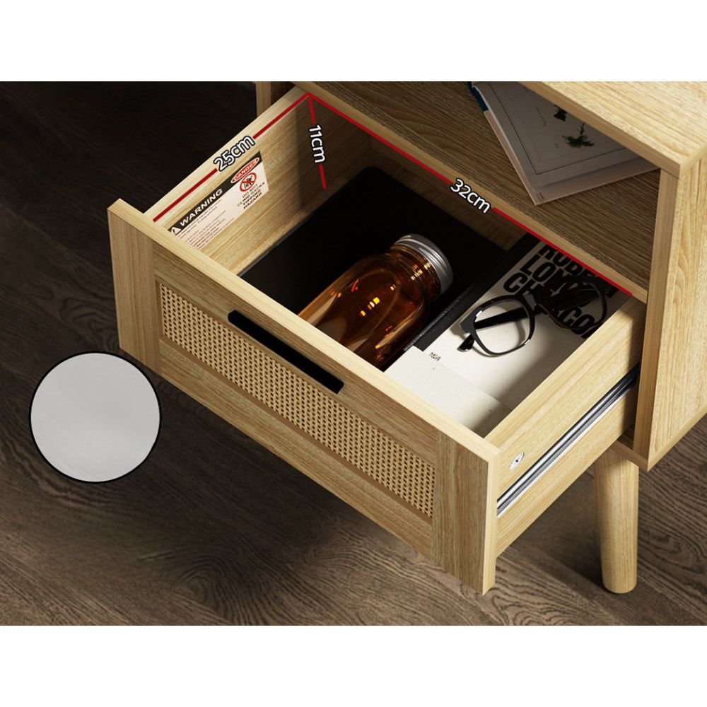 Bedside Tables Rattan Drawers Side Table Nightstand Storage Cabinet Wood