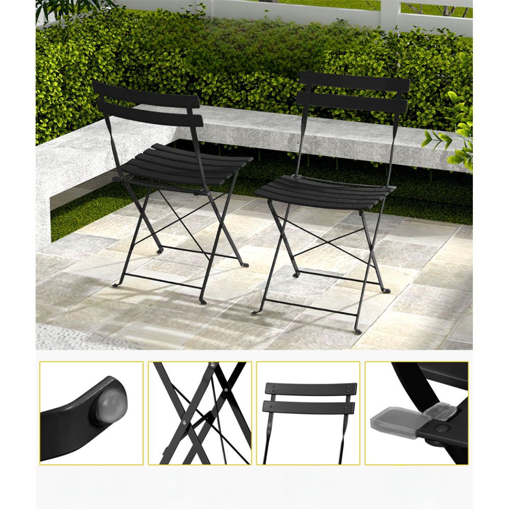 Garden Folding Patio Furniture Outdoor Table and Chairs Bistro Set - Black