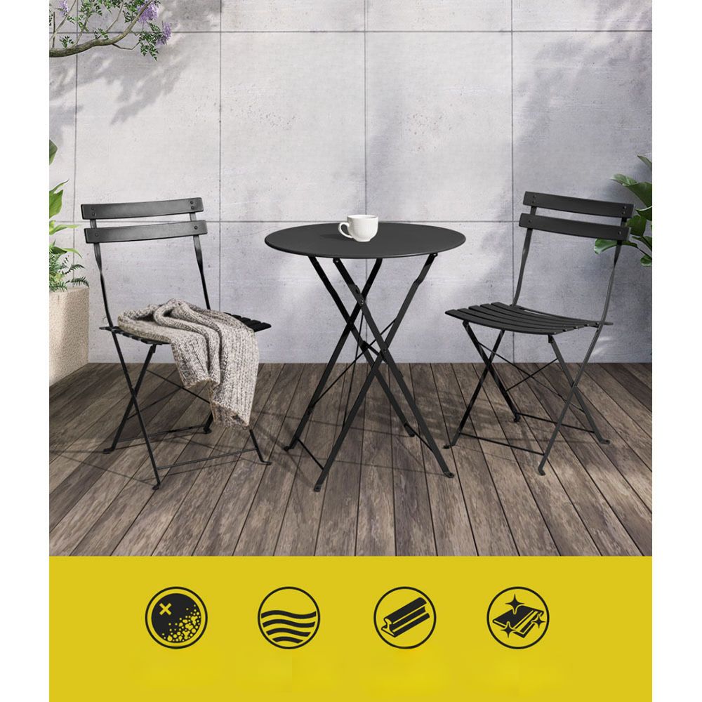 Garden Folding Patio Furniture Outdoor Table and Chairs Bistro Set - Black