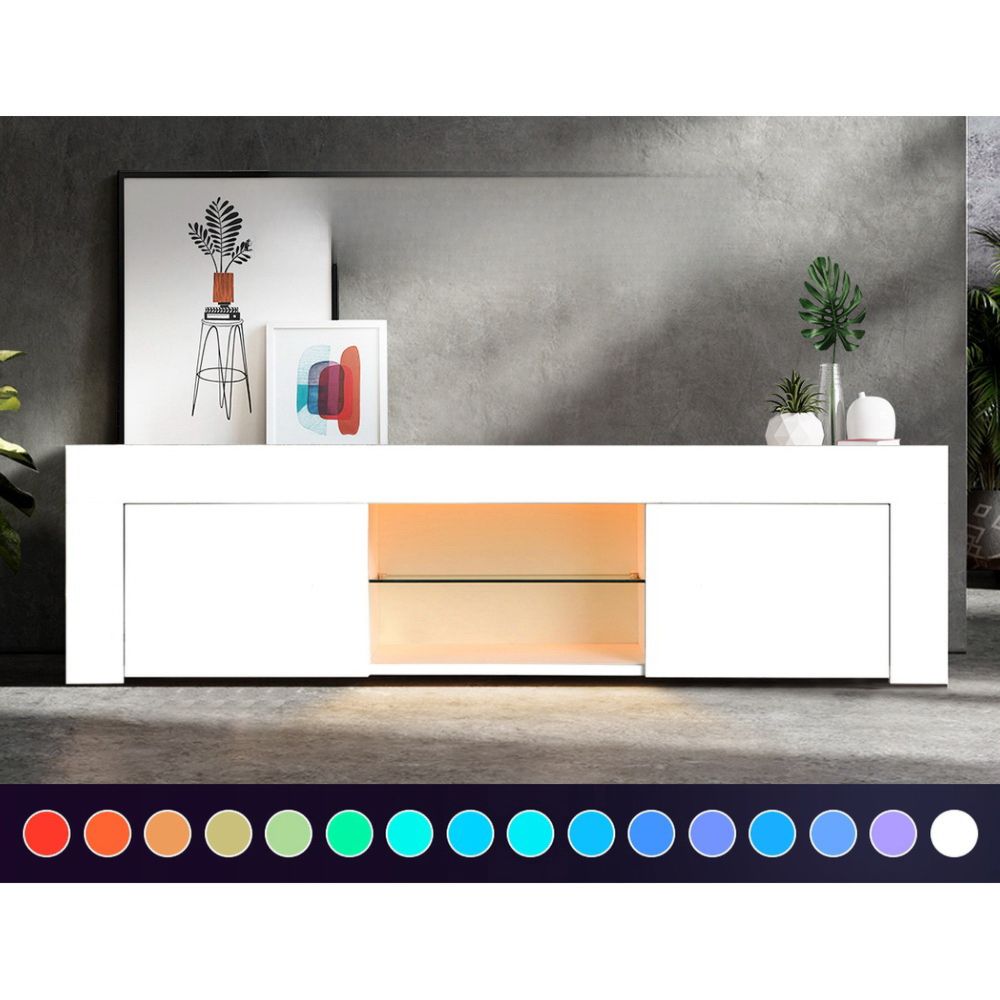 TV Cabinet Entertainment Unit Stand RGB LED Gloss Furniture 130cm White