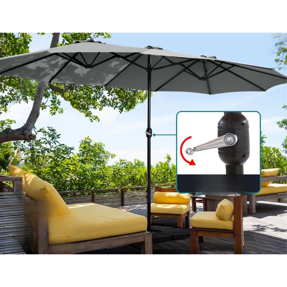 Outdoor Twin Umbrella Beach Stand Garden Sun Patio - 4.57m
