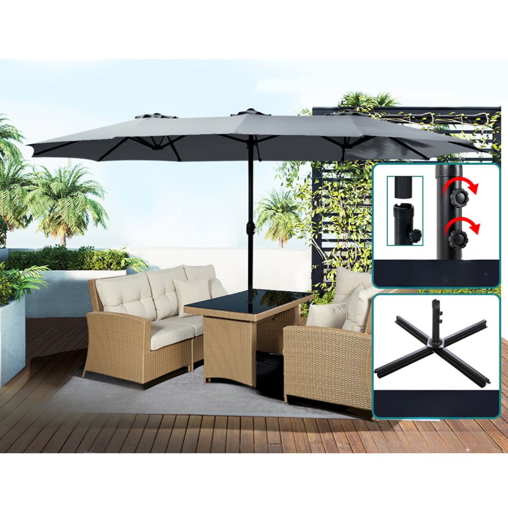 Outdoor Twin Umbrella Beach Stand Garden Sun Patio - 4.57m