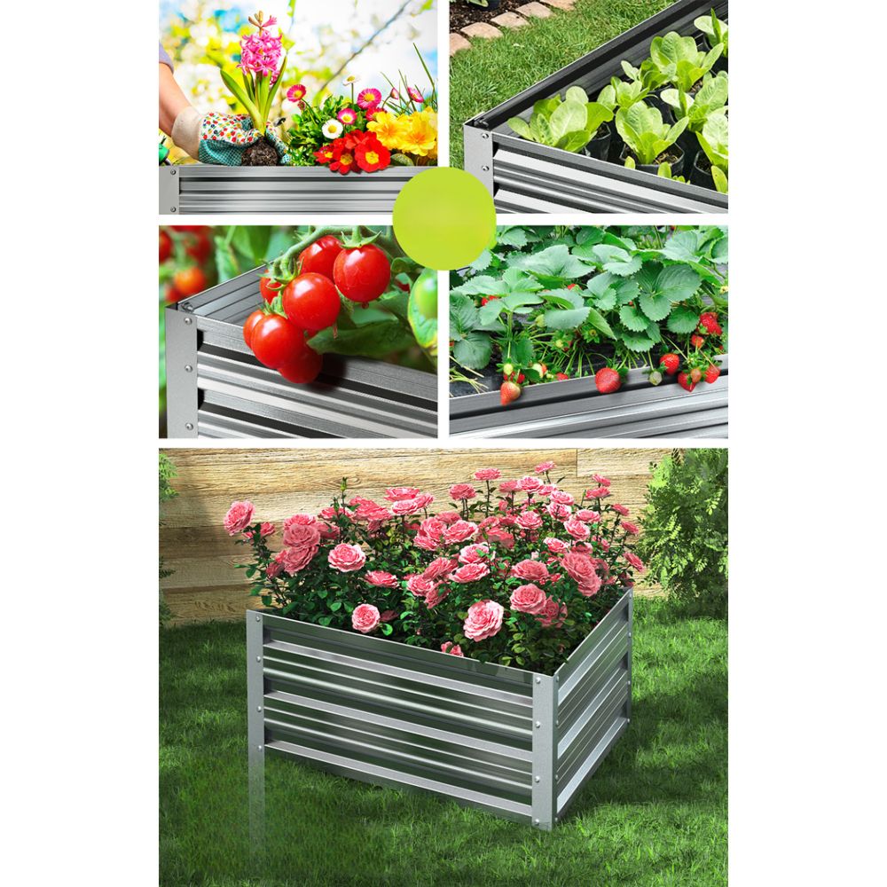 Garden Bed Galvanised Steel Raised Planter Vegetable 86x86x30cm