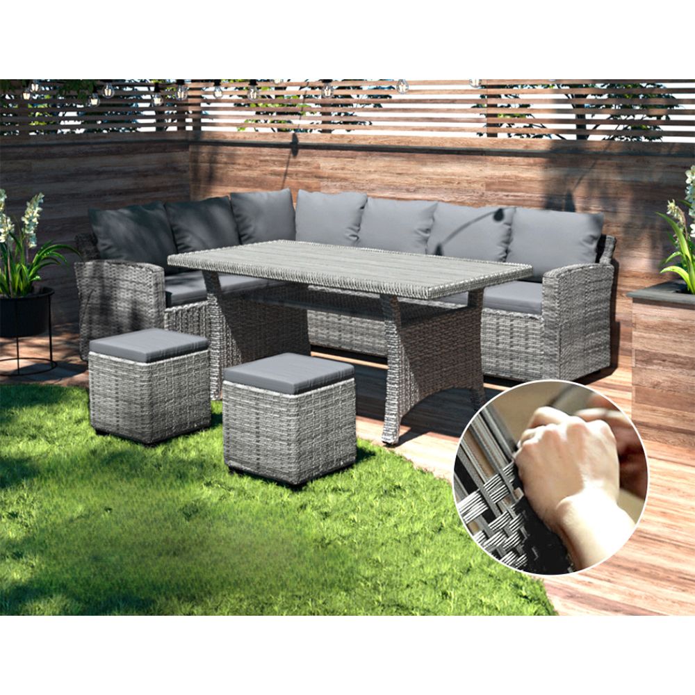 Outdoor Dining Wicker Furniture Lounge Sofa Set - 8 Seater