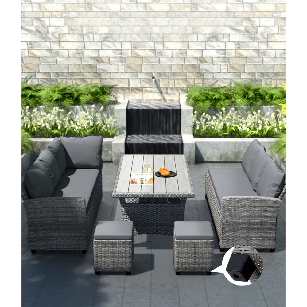 Outdoor Dining Wicker Furniture Lounge Sofa Set - 8 Seater