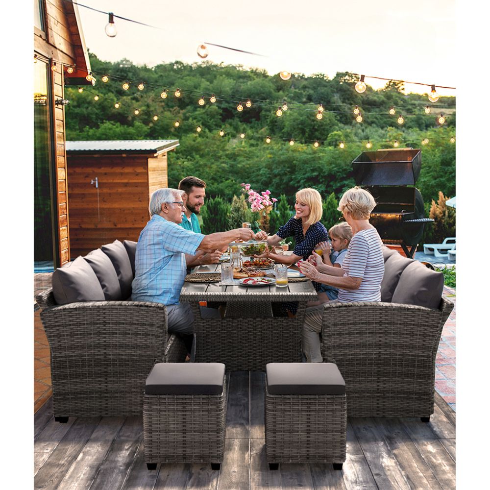 Outdoor Dining Wicker Furniture Lounge Sofa Set - 8 Seater
