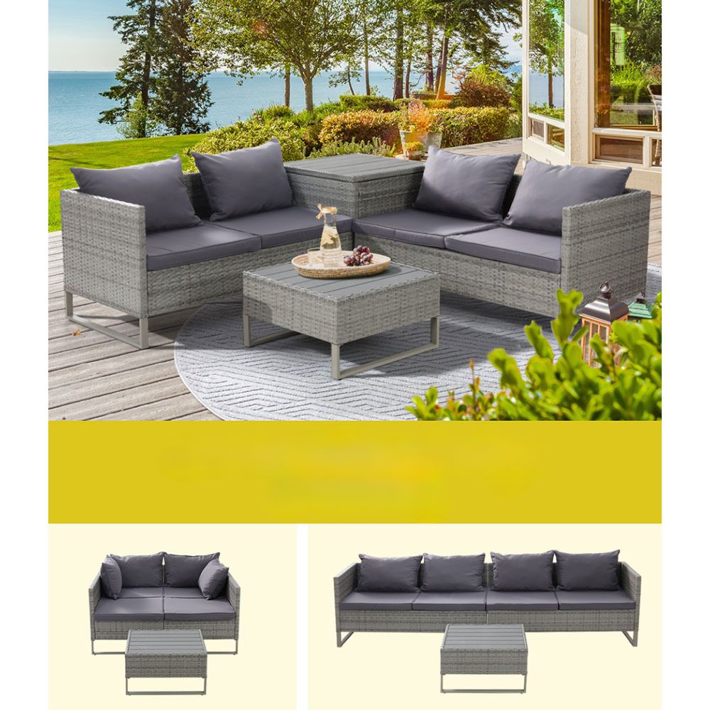Outdoor Sofa Furniture Garden Couch Table Chair Lounge Set - Grey