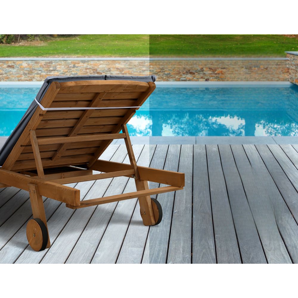 Sun Lounge Day Bed Wheel Patio Outdoor Furniture Set - Grey