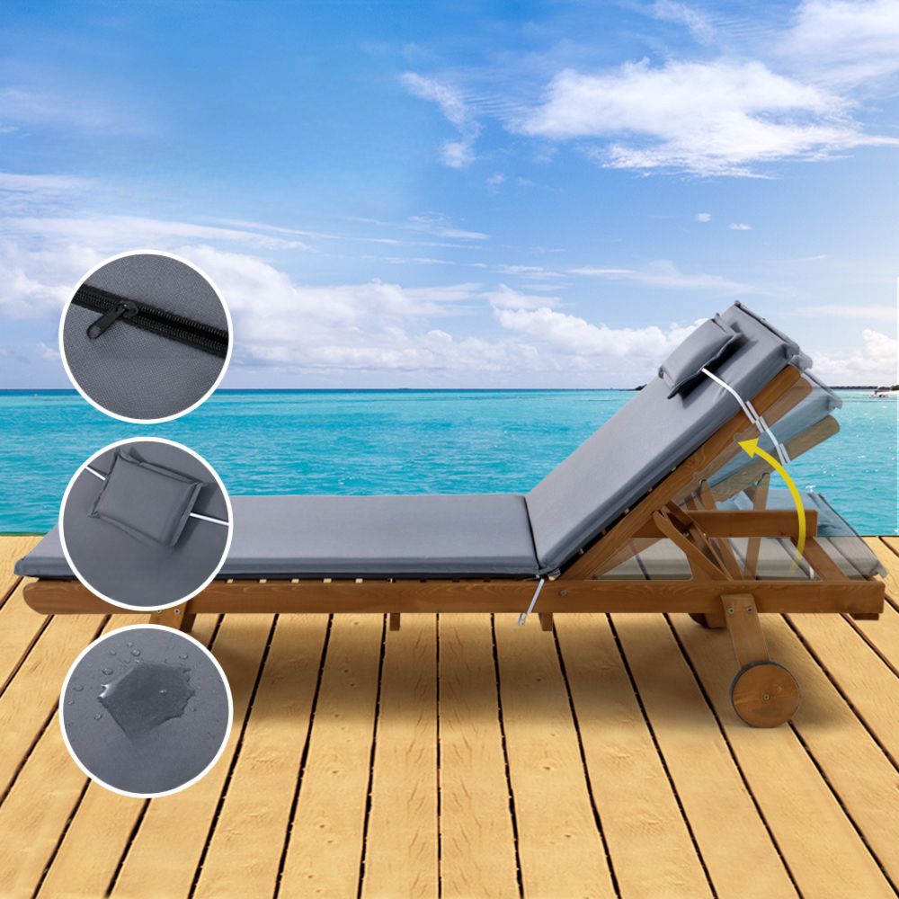 Sun Lounge Day Bed Wheel Patio Outdoor Furniture Set - Grey