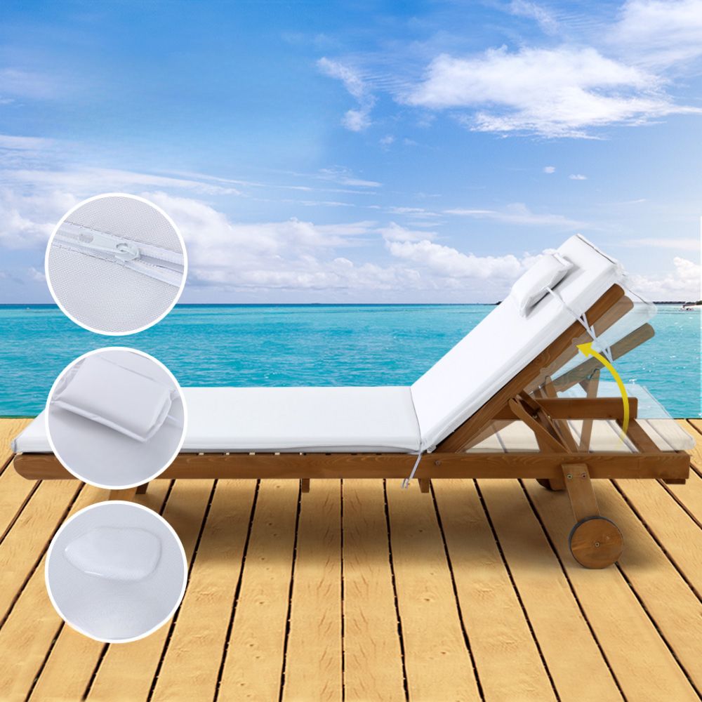 Sun Lounge Wooden Outdoor Furniture Bed Wheel Patio White - 2 Seater