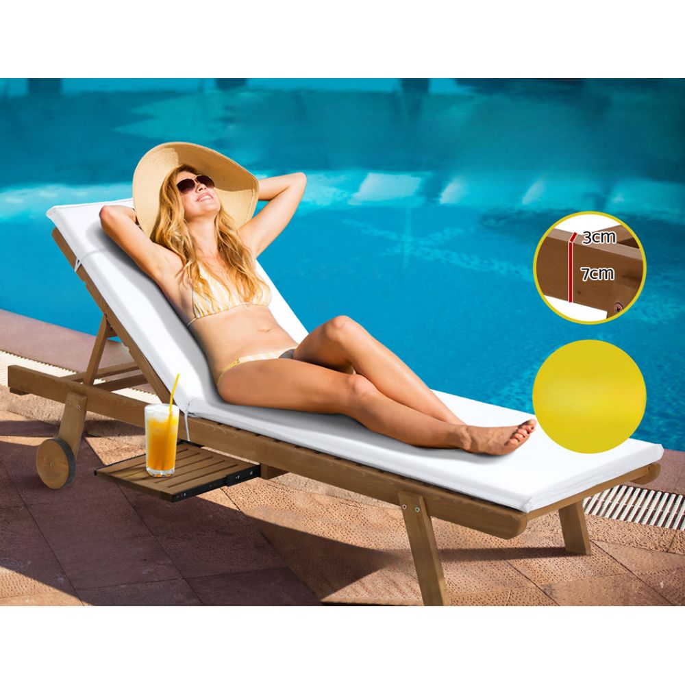 Sun Lounge Wooden Outdoor Furniture Bed Wheel Patio White - 2 Seater