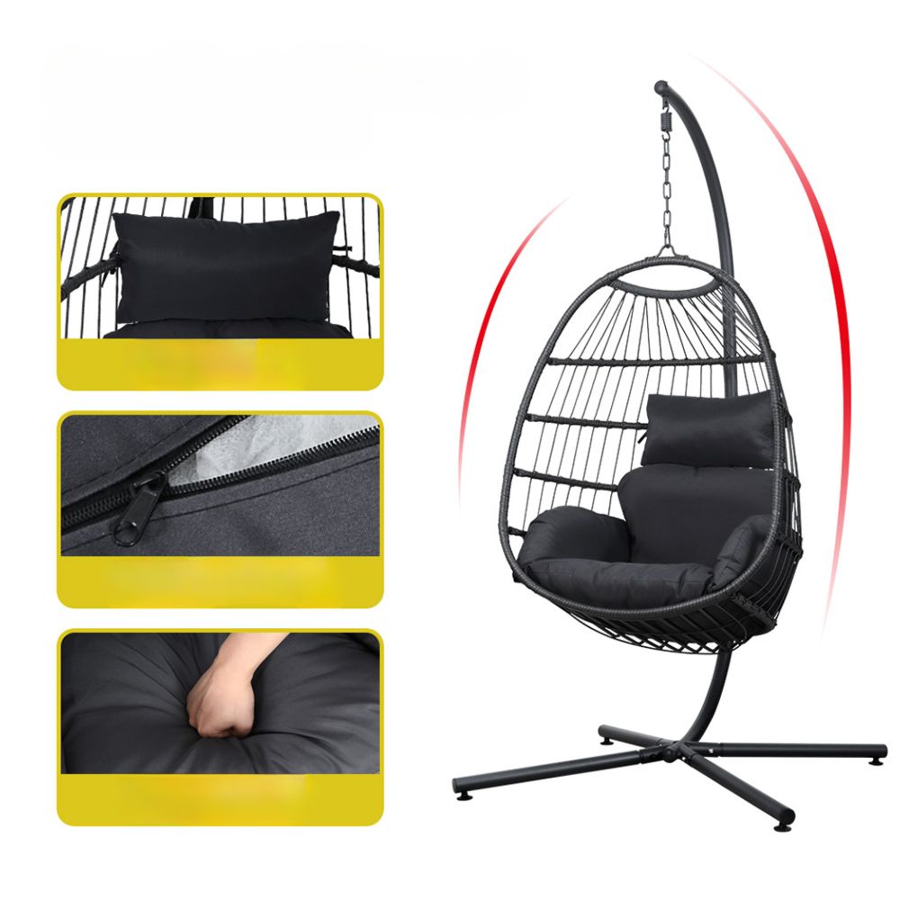 Egg Swing Chair Hammock Outdoor Furniture Hanging Wicker Seat - Black