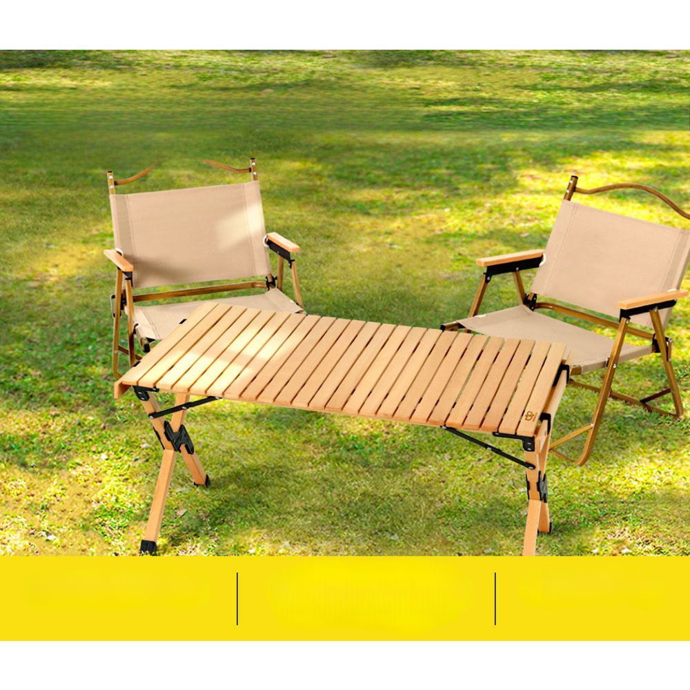 Outdoor Furniture Wooden Egg Roll Picnic Camping Table - 90cm