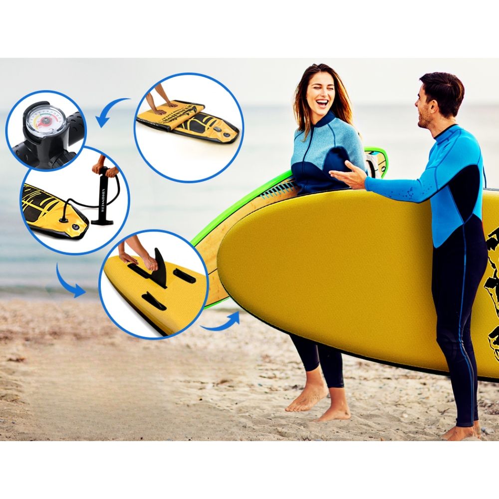 Stand Up Paddle Board Inflatable Kayak Surfboard Yellow Black - 10FT