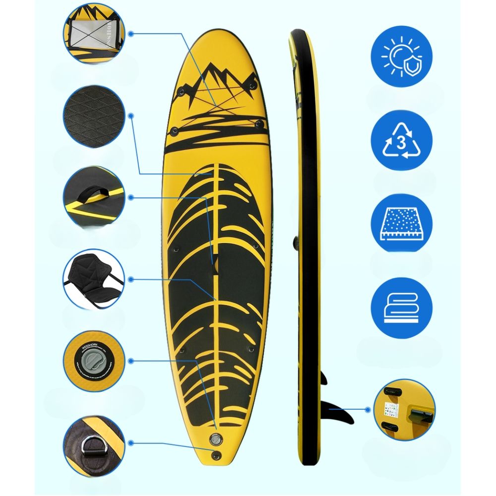 Stand Up Paddle Board Inflatable Kayak Surfboard Yellow Black - 10FT
