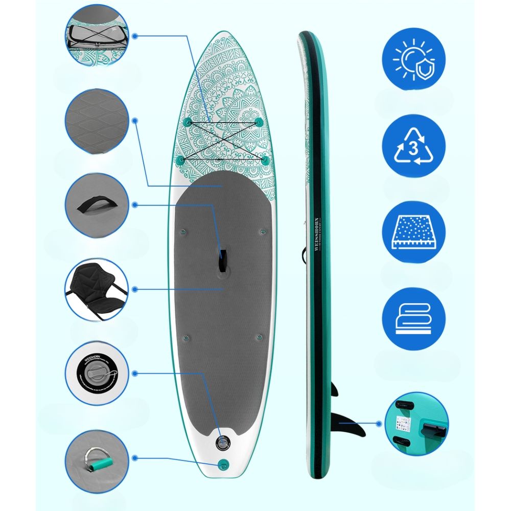 Stand Up Paddle Board Inflatable Kayak Surfboard Blue White - 10FT